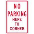 National Marker Co NMC Traffic Sign, No Parking Here To Corner, 18in X 12in, White TM99H